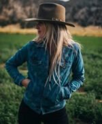Yellowstone S03 Hassie Harrison Blue Sherpa Lined Denim Jacket