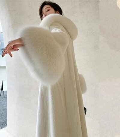 Yolanda White Mink Fur Long Coat