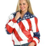 American Flag Shirt Style Collar Women Leather Jacket