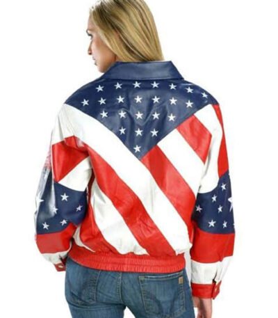 American Flag Shirt Style Collar Women Leather Jacket