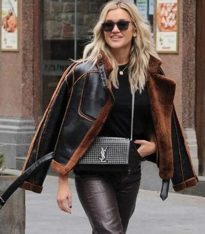 Ashley Roberts Shearling Aviator Bomber Jacket