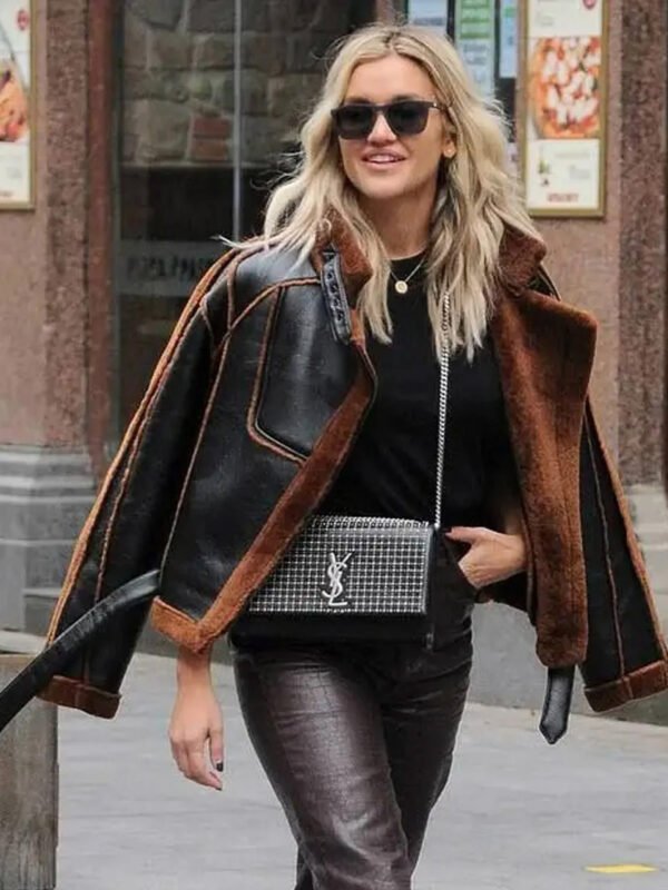 Ashley Roberts Shearling Aviator Bomber Jacket