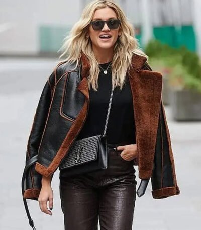 Ashley Roberts Shearling Aviator Bomber Jacket