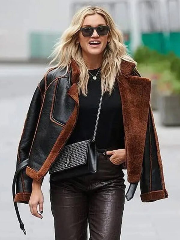 Ashley Roberts Shearling Aviator Bomber Jacket