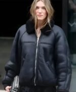 Charlotte Cardin Oversized Leather Jacket