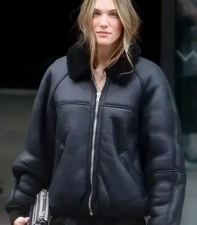 Charlotte Cardin Oversized Leather Jacket