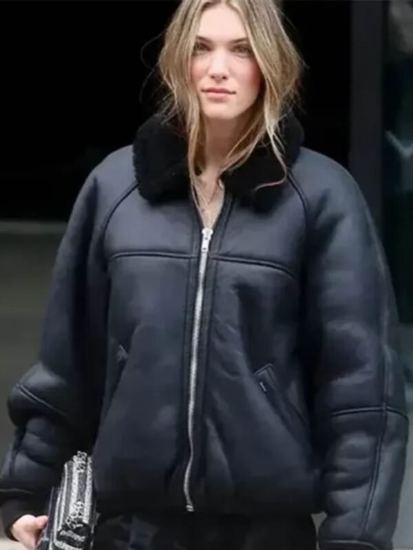 Charlotte Cardin Oversized Leather Jacket