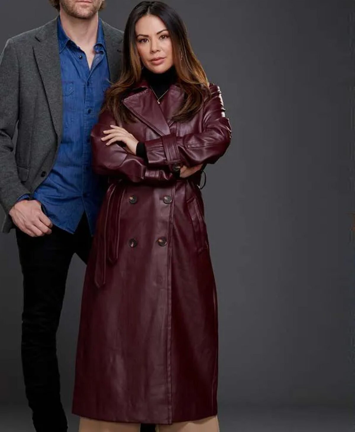 Family History Mysteries 2023 Buried Past Janel Parrish Leather Trench Coat