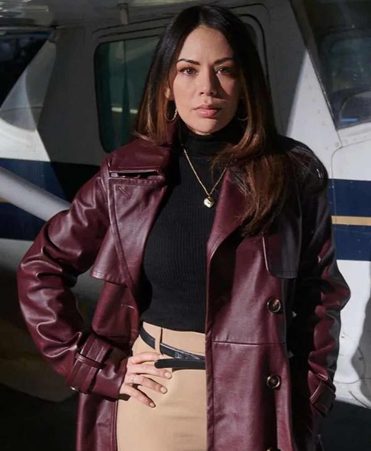 Family History Mysteries 2023 Buried Past Janel Parrish Leather Trench Coat