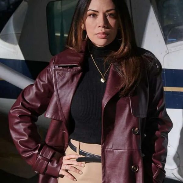 Family History Mysteries 2023 Buried Past Janel Parrish Leather Trench Coat