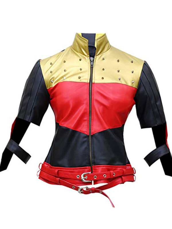 God Among Us Harley Quinn Red Golden Studded Jacket