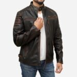 Janan Cafe Racer Distressed Brown Leather Jacket