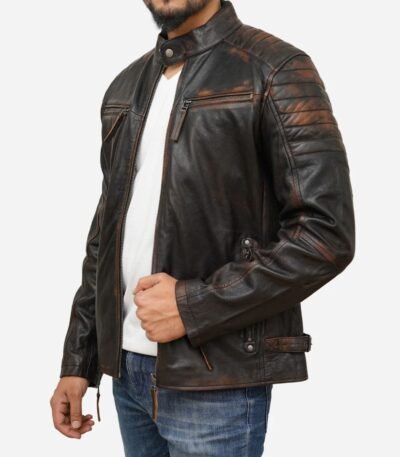 Janan Cafe Racer Distressed Brown Leather Jacket