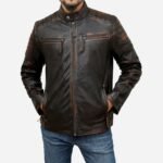 Janan Cafe Racer Distressed Brown Leather Jacket