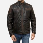 Janan Cafe Racer Distressed Brown Leather Jacket