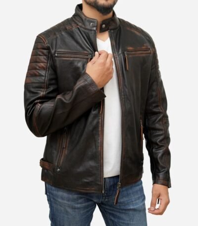 Janan Cafe Racer Distressed Brown Leather Jacket