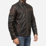 Janan Cafe Racer Distressed Brown Leather Jacket