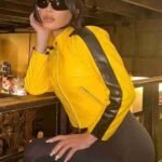 Kim Kardashian Yellow Leather Jacket