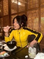 Kim Kardashian Yellow Leather Jacket