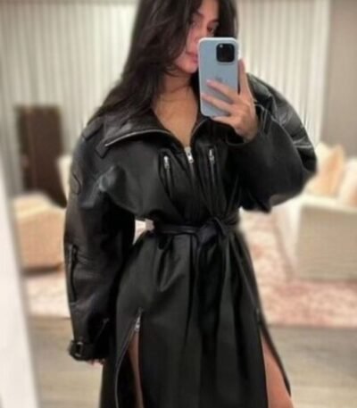 Kylie Jenner Leather Trench Coat