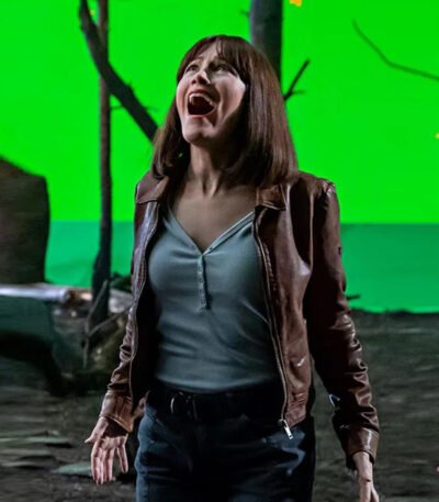 Leslie Mann The Bubble Brown Leather Jacket