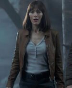 Leslie Mann The Bubble Brown Leather Jacket