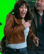 Leslie Mann The Bubble Brown Leather Jacket