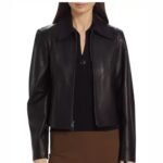 Maya Bins Vince Zip Front Black Leather Jacket
