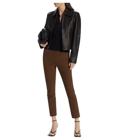 Maya Bins Vince Zip Front Black Leather Jacket