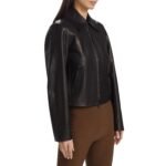 Maya Bins Vince Zip Front Black Leather Jacket
