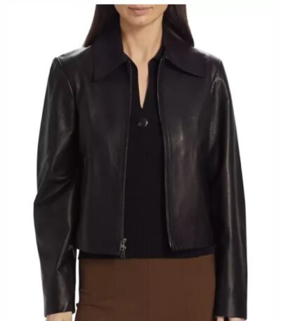Maya Bins Vince Zip Front Black Leather Jacket
