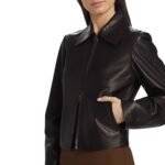 Maya Bins Vince Zip Front Black Leather Jacket