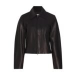 Maya Bins Vince Zip Front Black Leather Jacket
