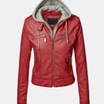 Slim Fit Hooded Red Leather Jacket
