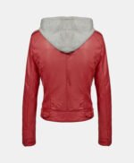 Slim Fit Hooded Red Leather Jacket