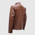 Snap Tab Collar Classic Mens Brown Leather Jacket