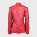 Snap Tab Collar Womens Red Sheepskin Leather Jacket