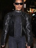 Teyana Taylor Black Cropped Leather Jacket