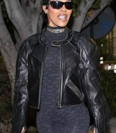 Teyana Taylor Black Cropped Leather Jacket
