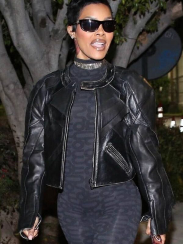 Teyana Taylor Black Cropped Leather Jacket