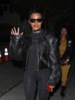 Teyana Taylor Black Cropped Leather Jacket