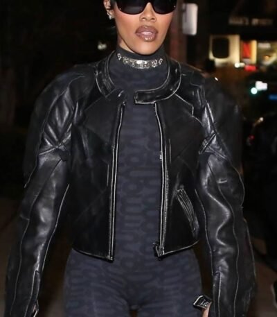 Teyana Taylor Black Cropped Leather Jacket