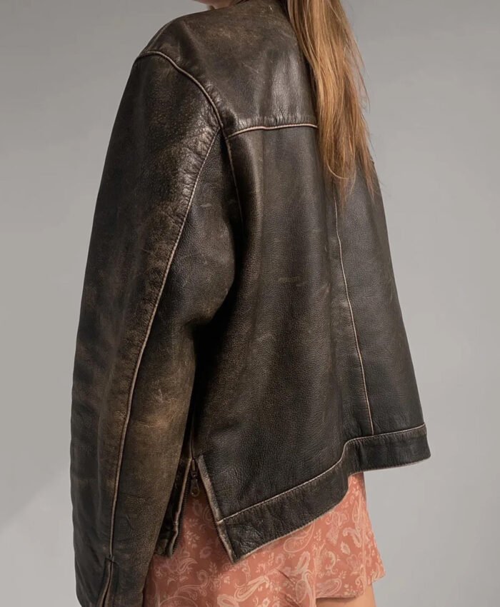 90's Women Vintage Oversized Straight Leather Jacket