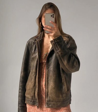 90's Women Vintage Oversized Straight Leather Jacket