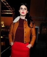 Alexandra Daddario Brown Fur Leather Jacket