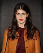 Alexandra Daddario Brown Fur Leather Jacket