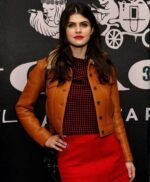 Alexandra Daddario Brown Fur Leather Jacket