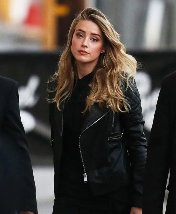 Amber Heard Black Biker Leather Jacket