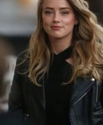 Amber Heard Black Biker Leather Jacket