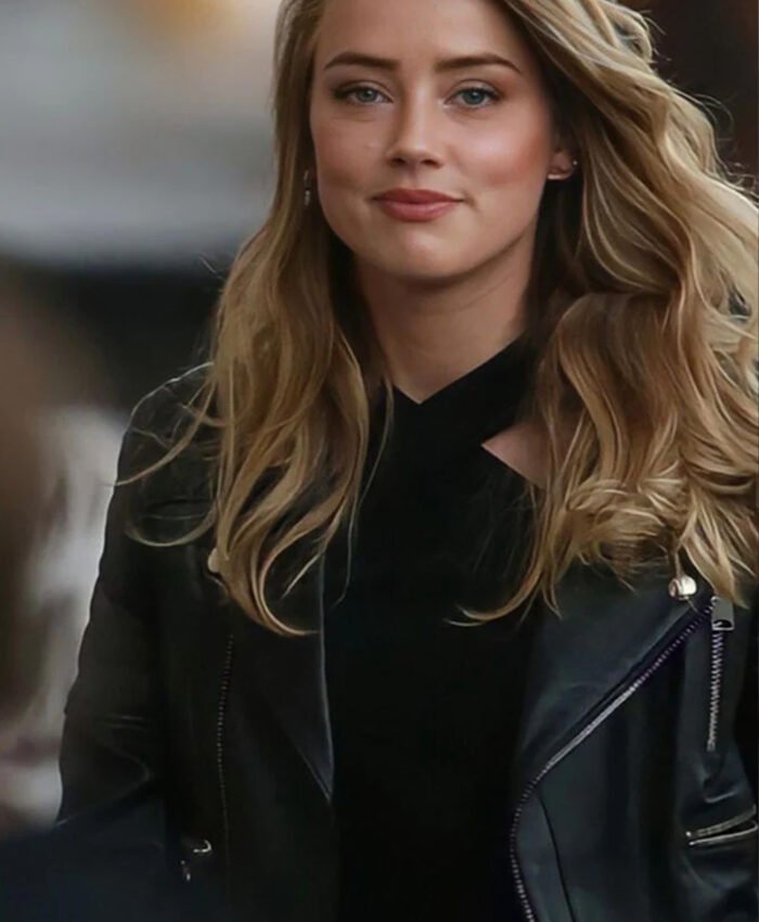 Amber Heard Black Biker Leather Jacket